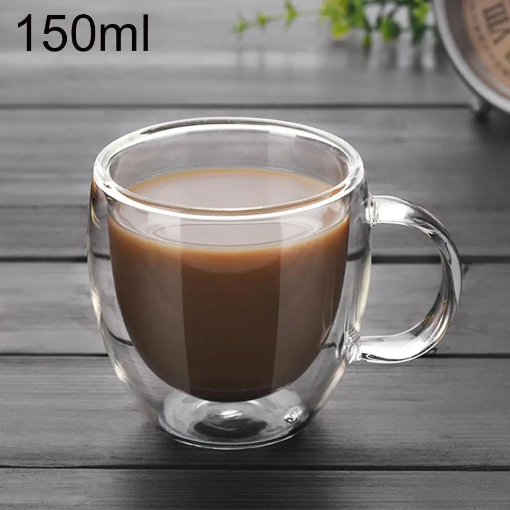 

150ml Creative Double Wall Glass Cup With Handle Tea Coffee Beer Milk Mugs Heat Cold Resistant Transparent Drink Mug Drinkware