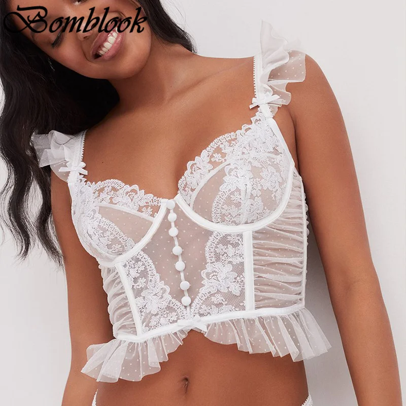 

Bomblook Sexy Fashion Casual Summer Clothes For Women 2021 White Lace Patchwork Crop Top Female Sweety Streetwears