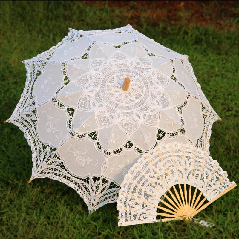 Свадебный зонт Battenburg ручной работы кружевной и веер невесты|battenburg lace parasol|lace