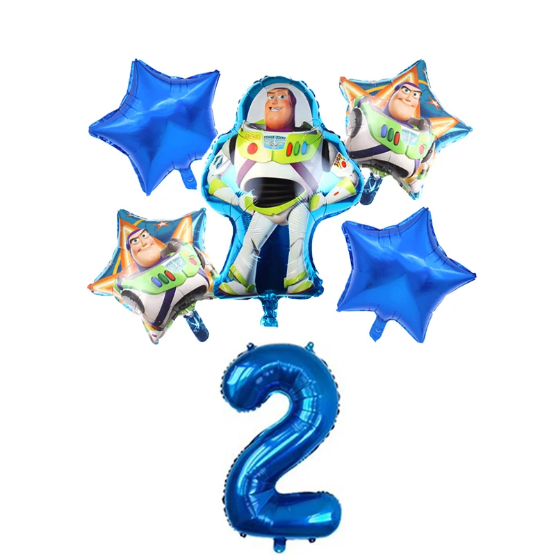 

6pcs toy story ballon 32 Inch number blue foil balloons woody Buzz Lightyear birthday party decorations kids party supplies