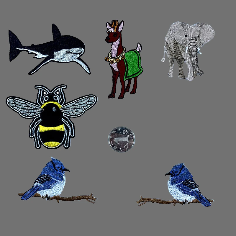 

Cartoon Animals Elephant Fish Fabric Patch Embroidery Iron On A pair of birds Patches For Clothing Bag DIY Clothes Stickers