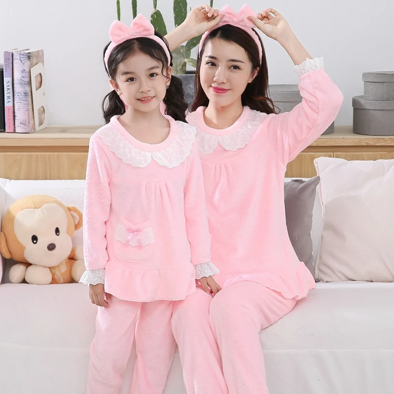 Mother and Daughter Clothes Adult Christmas Pajamas for Girl Autumn Winter Warm Flannel Pajamas Family Matching Outfits Set