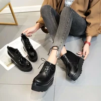 high platform patent leather casual shoes women autumn winter wedge ankle boots for women 12 cm height increasing sneakers bc 33