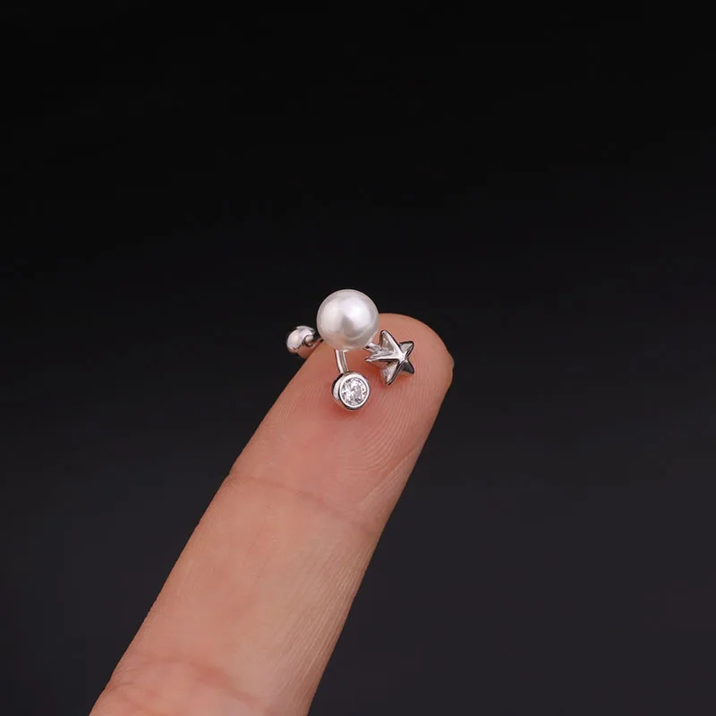 1pc Silver Color Star Crystal CZ Cartilage Piercing Stud Earrings Helix For Women Jewelry Tragus Rook Earlobe Screw Back Earring | Украшения
