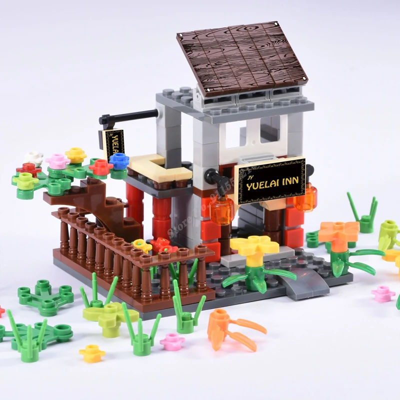 

136P Plant Parts Garden Set Building Block House Yuelai Inn Building Construction Scene Children DIY Puzzle Building Block Toys