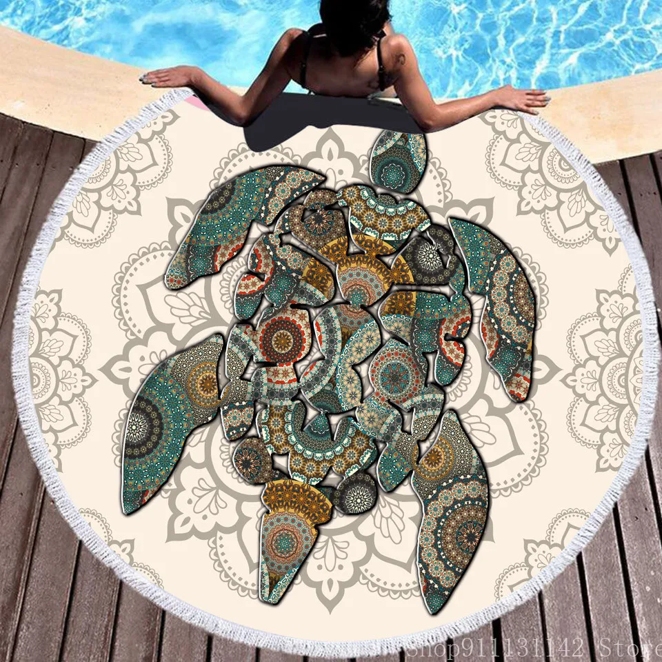 

Stylish Bohemian Unicorn 3D Printed Summer Circular Beach Towel Adult Children Bathroom Swimming Surfing Bibulated Bath Towels