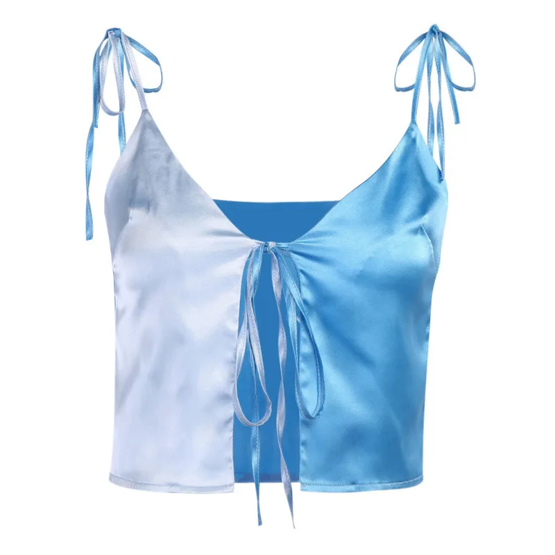 

Top women European and American New lacing sexy vest women's summer 23122P color contrast Exposed navel cropped camisole