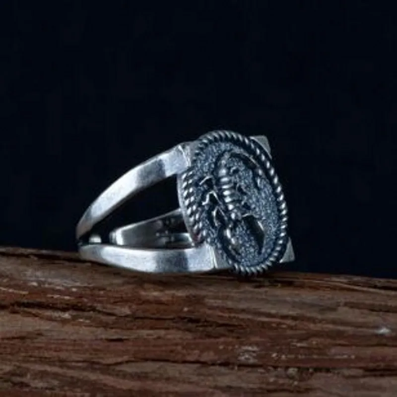 100% настоящее серебро, новая ювелирная продукция, винтажный стиль, тайский ремесленный кольцо в виде скорпиона.