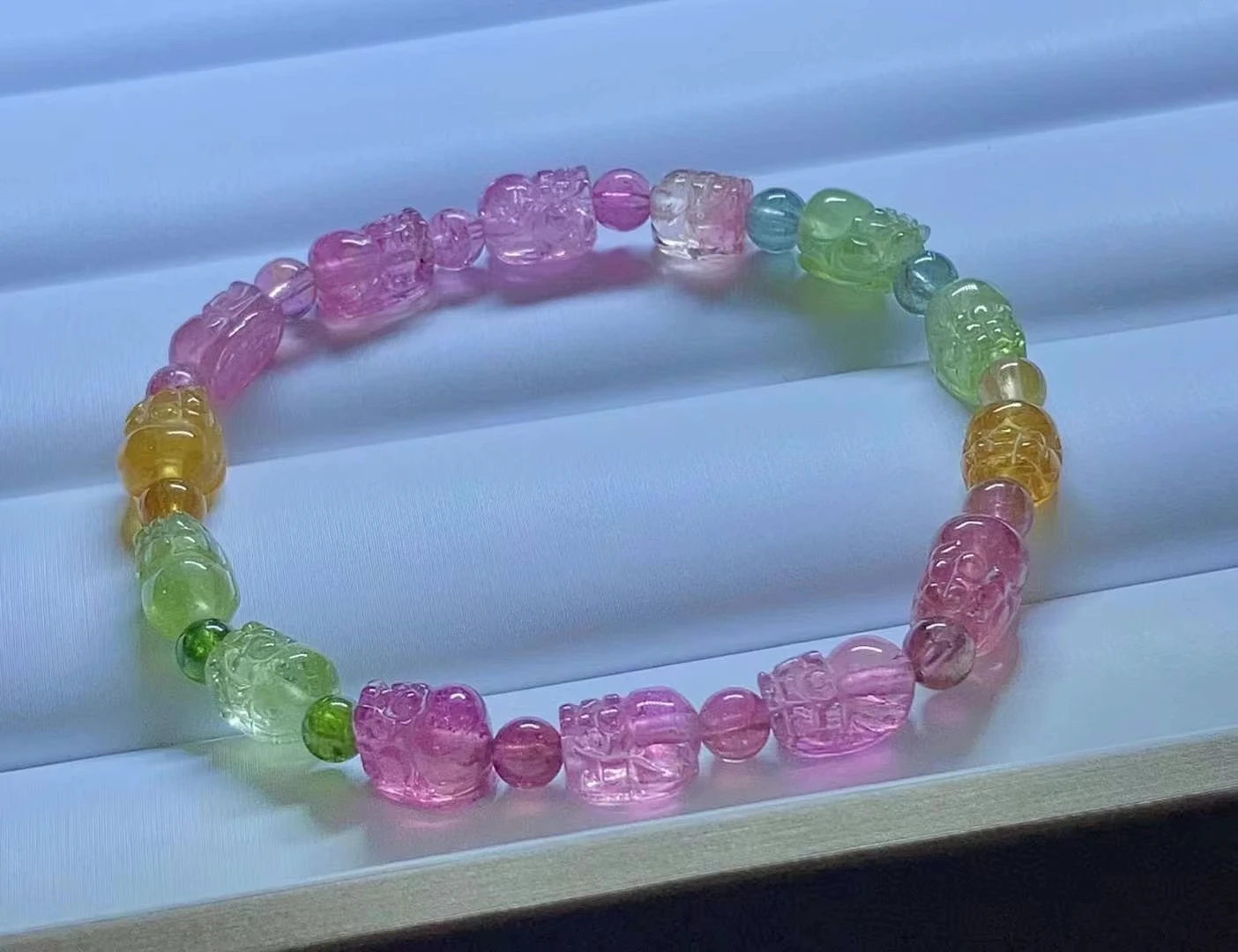 

Genuine Natural Colorful Tourmaline Quartz Bracelet Rainbow Pi Xiu 9x7mm Clear Beads Women Men Fashion Best Stone AAAAA