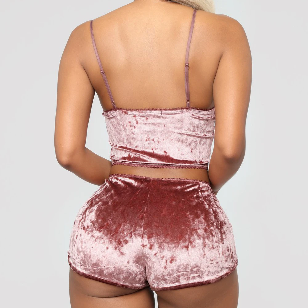 Женский бархатный пижамный комплект из 2 предметов сексуальный топ на тонких