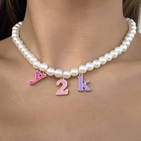 y2k jewelry candy color letter pendant necklace for women metal vintage pearl harajuku fashion charms necklace 90s aesthetic