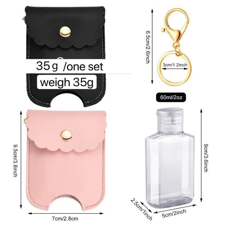 Hand Sanitizer Bottled Separately Bag Keychain Bottle Set for Women Men Trendy PU Leather Cute Wavy Keychain Disinfectant Bag images - 6