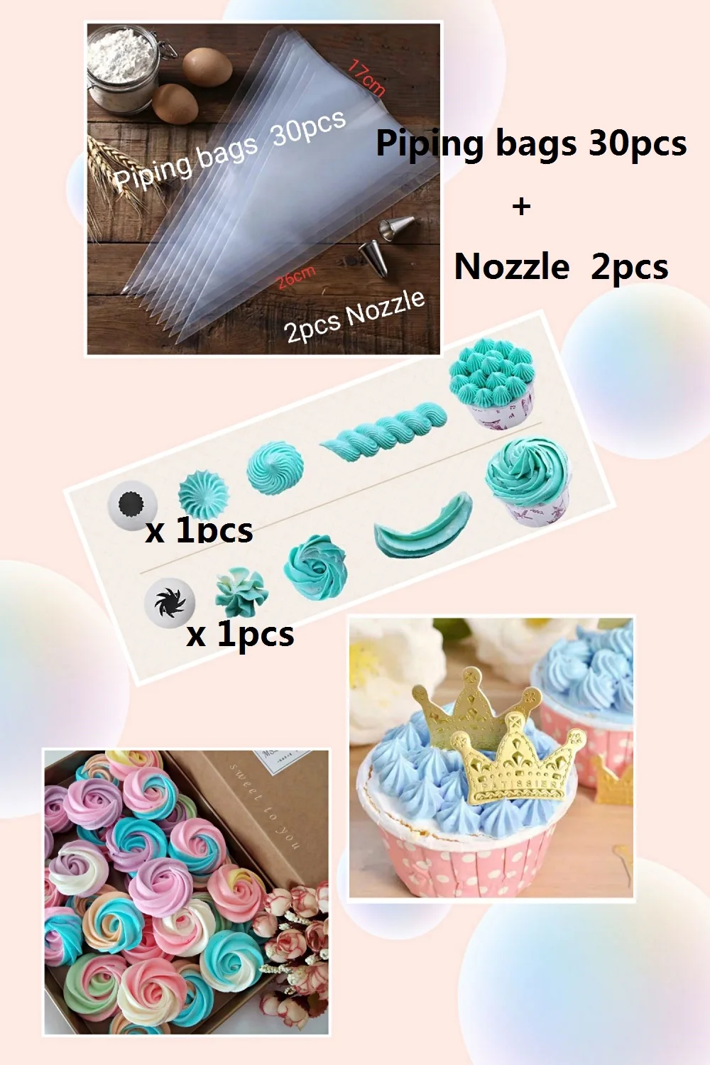 Piping bags Nozzle 50 шт белые бумажные стаканчики с черными полосками для кексов, вечерние стаканчики, свадебные, вечерние, Одноразовые Инструменты для украшения - Цвет: Piping bags Nozzle