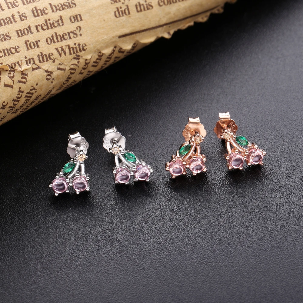 

Slovecabin Original 925 Sterling Silver Small Cherry Stud Earrings For Women Wedding Korea Fine Jewelry Making Wholesale