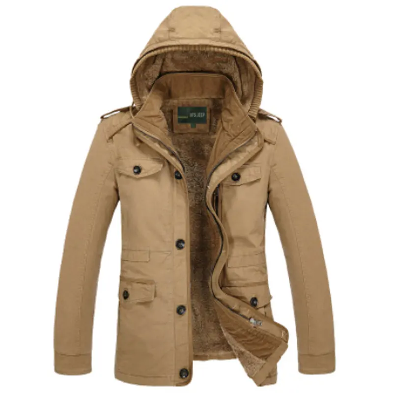 2 Khaki Новое поступление, мужское пальто, меховая подкладка, зимняя верхняя одежда, парка, Мужская одежда, военные куртки с капюшоном, толстые пальто и куртки, модные, для фитнеса - Цвет: 2 Khaki