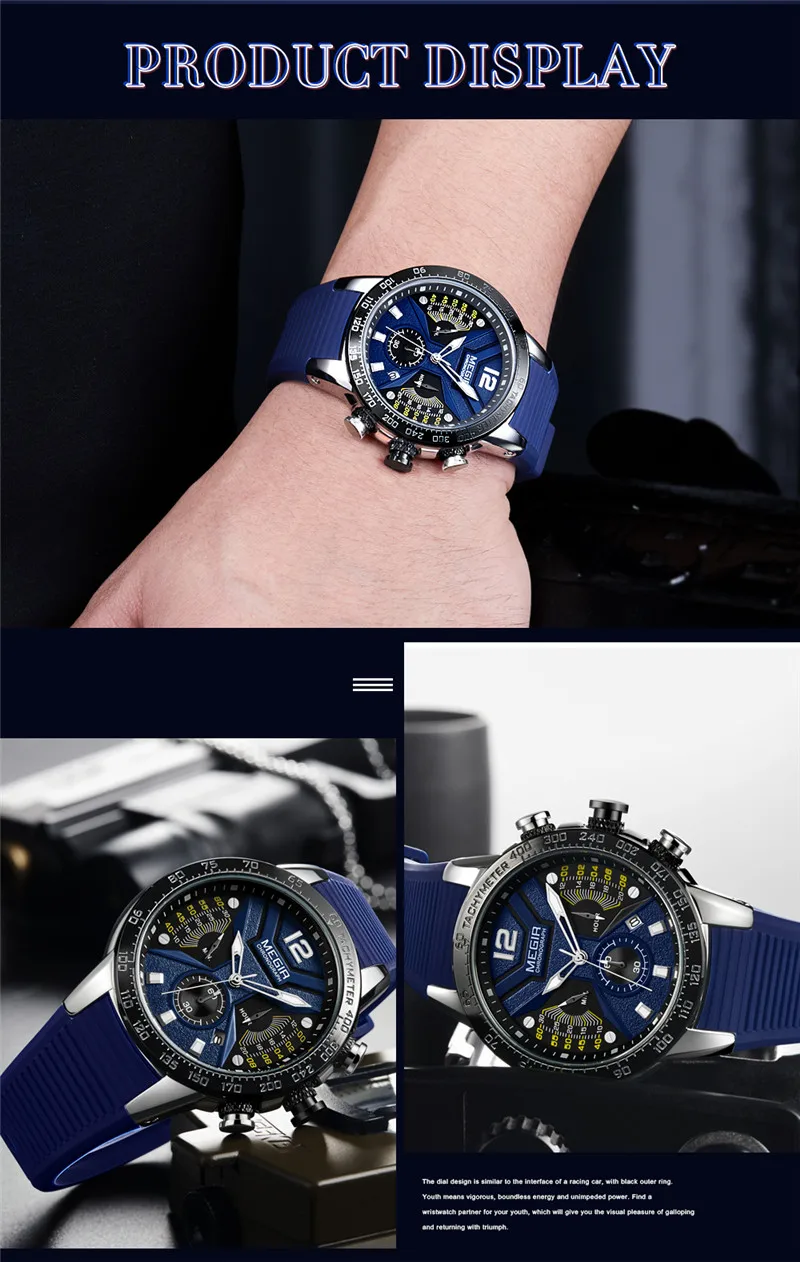 MEGIR часы мужские водонепроницаемые Хронограф Календарь военные Топ бренд