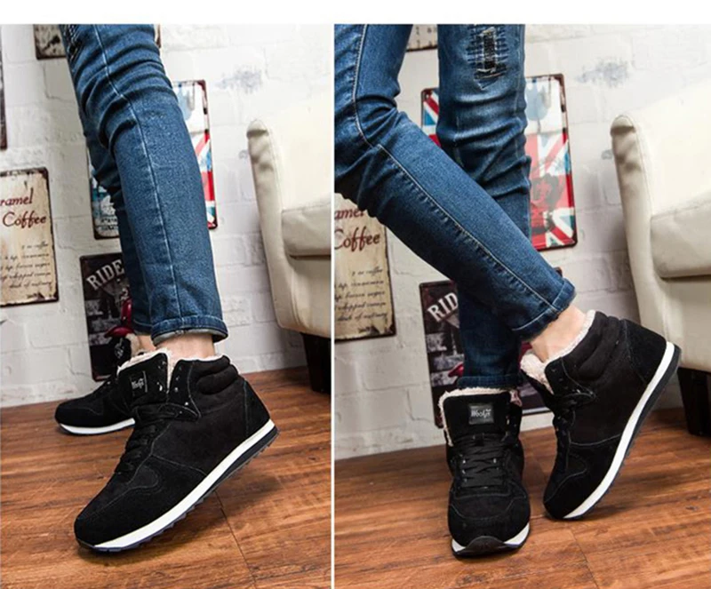 winter men boots casual plush women high top shoes lace up breathable couple footwear brand quality flats hot sale size 36 48 free global shipping