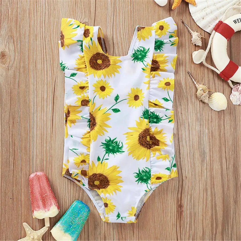 

Baby Girl Sunflower Print Toddler Swimwear One-Piece Beach Printing Sleeveless Cute Sweety Swimsuit Set Children Bathing Suit
