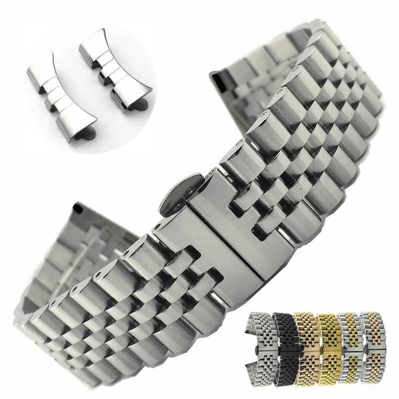 

Butterfly Buckle Stainless Steel Watchband Bracelet Solid Metal Watch Strap Curved End Link 12mm 14mm 16mm 18mm 20mm 22mm