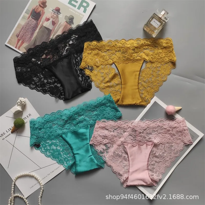 

New Women's Underwear Sexy Lace Panties Fashion Flower Diamond Comfort Briefs Low Waist Seamless Underpants Female Lingerie