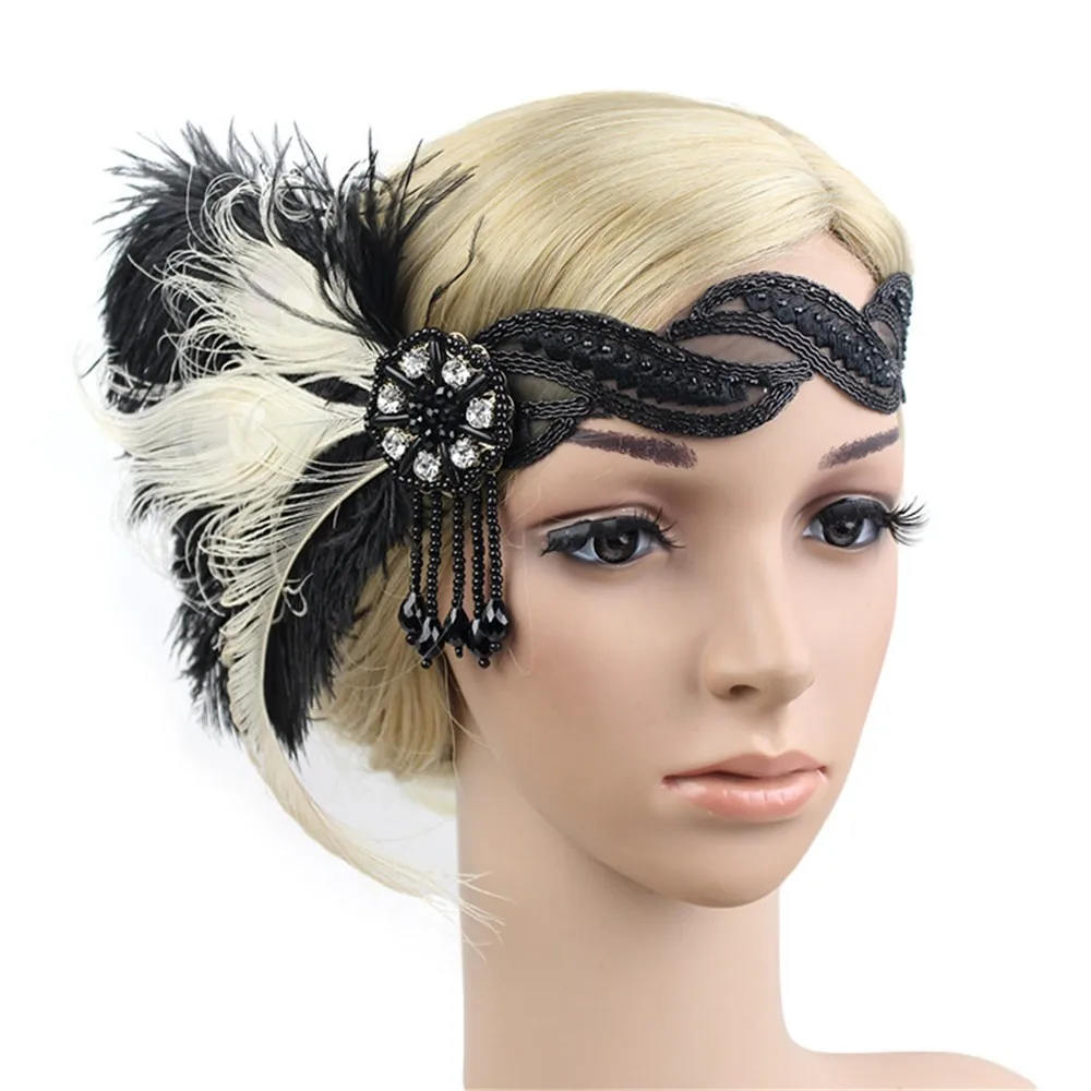 Женский винтажный головной убор в стиле Грейт Гэтсби повязка на голову с перьями
