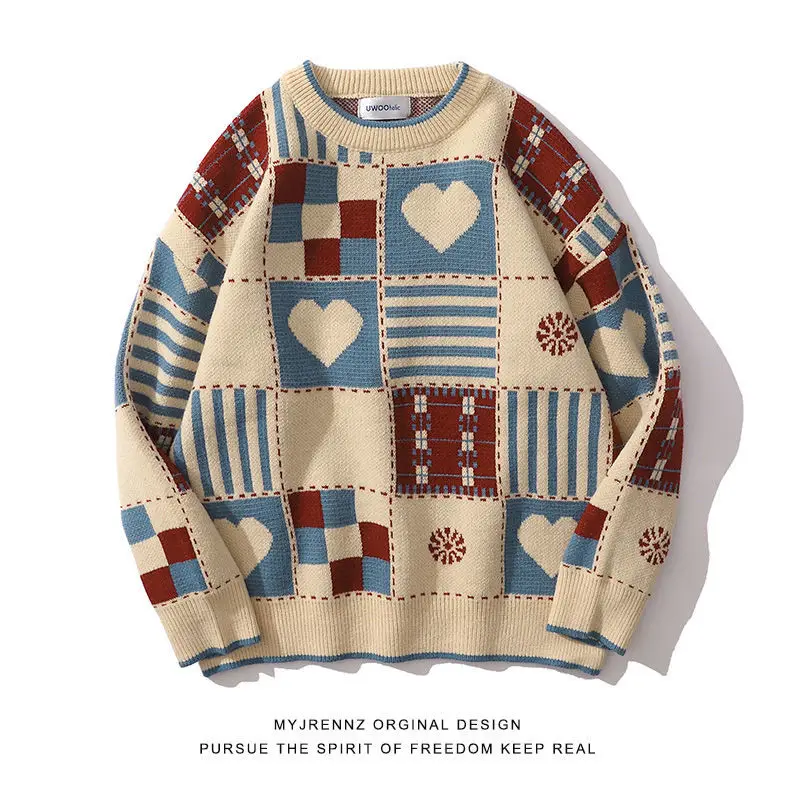 

Harajuku O-Neck Sweater Couple Long Sleeve Tops 2021 Korean New Fashion Preppy Style Loose Couple Grunge Sweater Jacket Trend