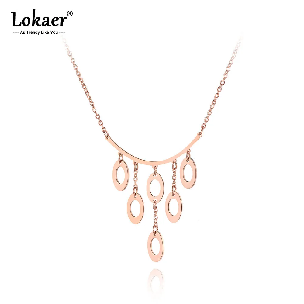 Lokaer Bohemia titanium Нержавеющая сталь 6 шт. овальная подвеска с геометрией ожерелье