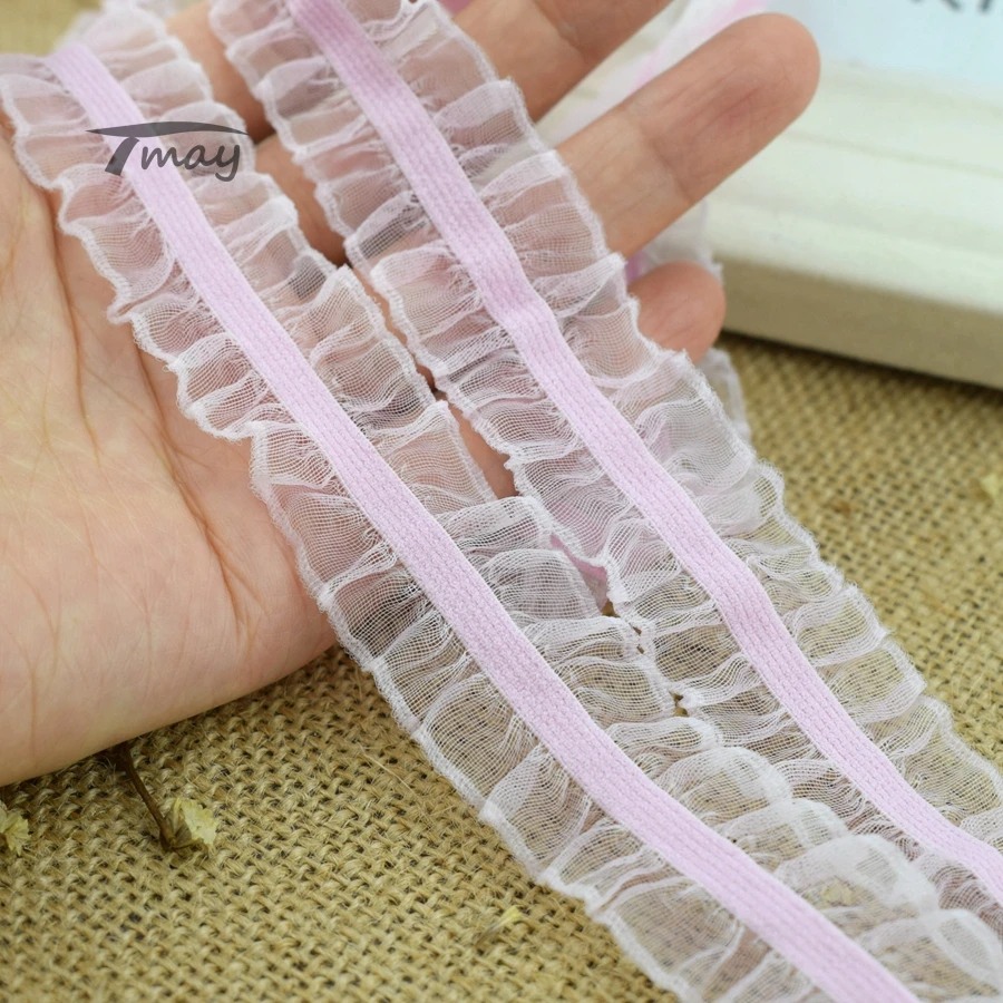 Кружевные эластичные ленты #295 из розовой органзы с оборками Ширина 25 мм (1 дюйм) 6