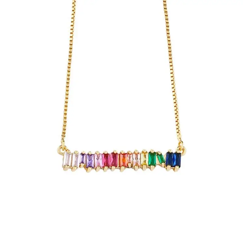 

HIBRIDE Luxury Multicolor Baguette Pendant Necklace Beautiful Full Cubic Zircon Fashion Charm Women Party Jewelry Bijoux N-226