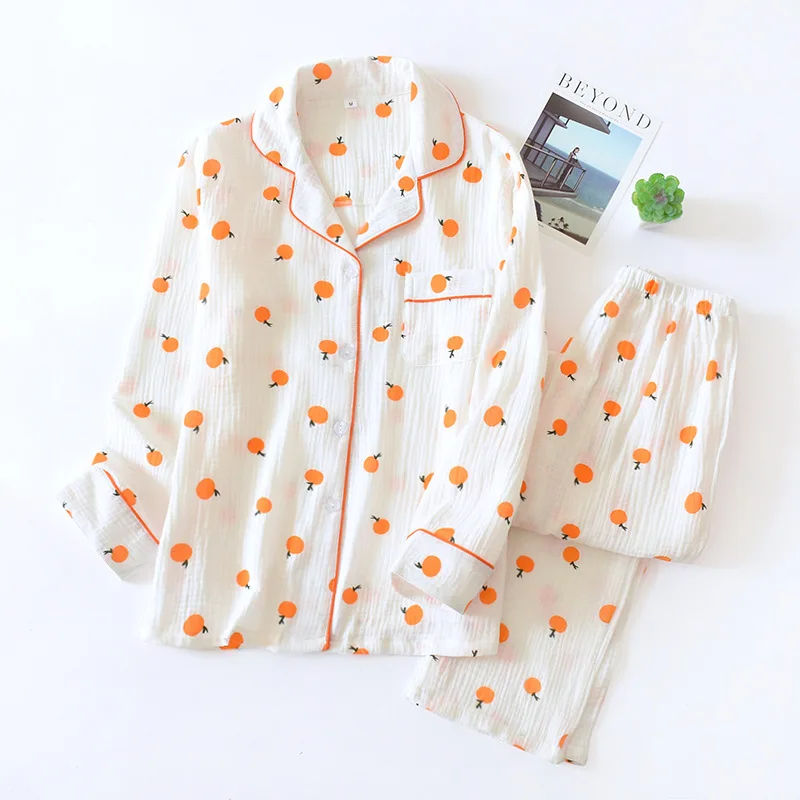 

Cotton Pajamas Ladies Long-sleeved Trousers Cardigan Loose Home Suit for Spring and Summer Woven Clotton Women Clothes