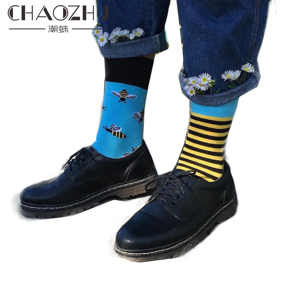 

CHAOZHU Unisex Men Women Fashion Odd AB Side Sox Long Jacquard Skateboard Cartoon Funny Animals Fruits Crew Socks Winter