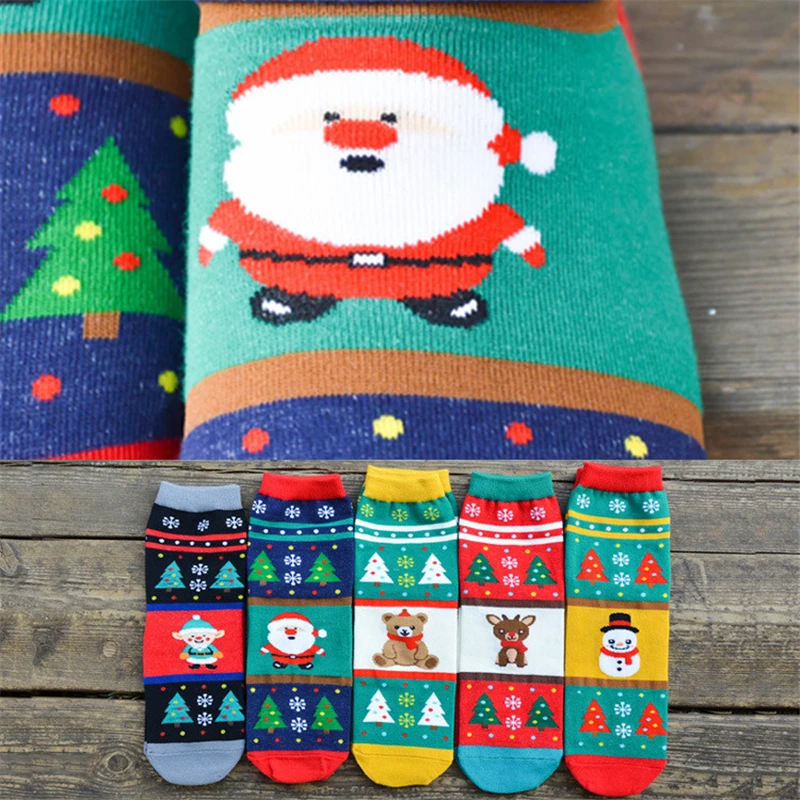 5 пар/лот осенне зимние Рождественские Длинные носки для девочек с изображением