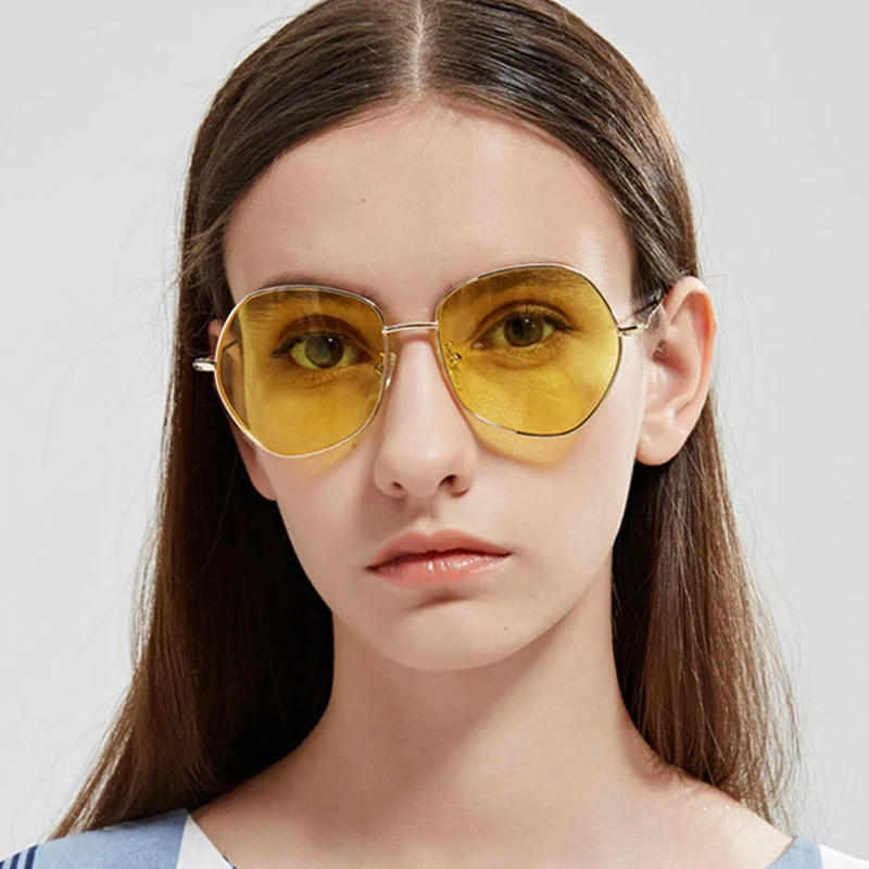 

2021 NEW Fashion Retro Polygon Sunglasses Men Women Luxury Pink Lens Round Sun Glasses Vintage Small Frame Color Sunglass UV400