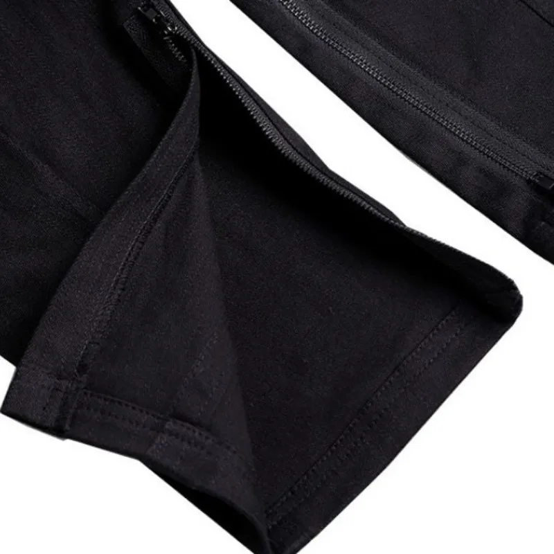 

High Street Zipper Mens Slim Stretch Ankle-Length Pants Black Casual Pencil Pants 2021 New High Quality Designer Hip Hop Pants