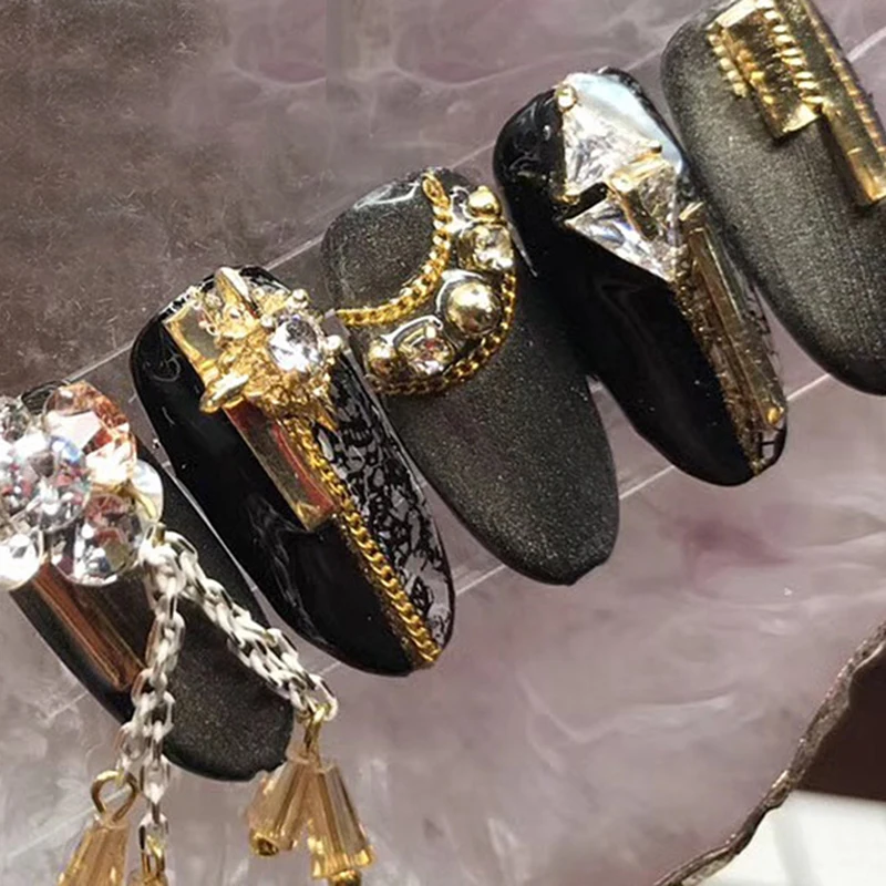 1 предмет лидер продаж модная 3D Золотой Серебряный ноготь металла 9 Стиль s цепь