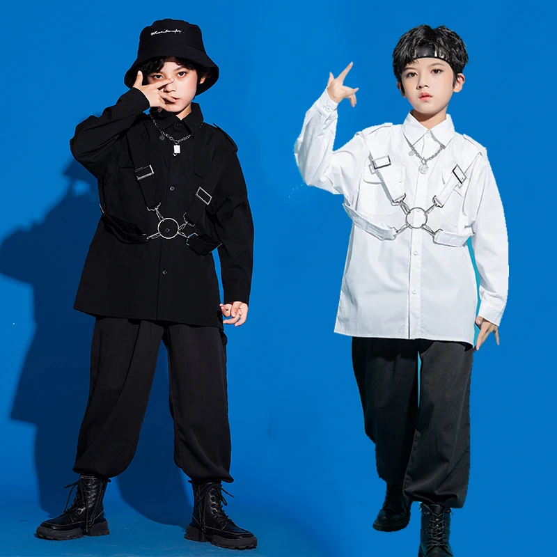 

Ballroom Hip Hop Dance Clothes For Kids Black Shirts Loose Pants Suit Jazz Performance Costumes Boys Girls Rave Clothes DQS8190