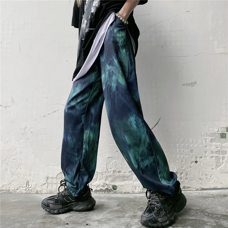 

Harajpoo Women Pants Tie Dye Wide Leg Summer Thin Section Loose Straight Harajuku Style High Waist Drape Casual Mopping Trousers