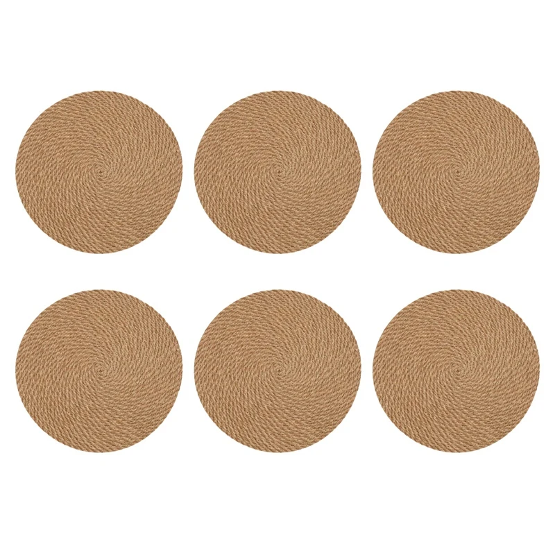 

Round Braided Placemats Set of 6 Jute Handmade 7 Inch Heat Resistant Thick Hot Pads Mats Coaster