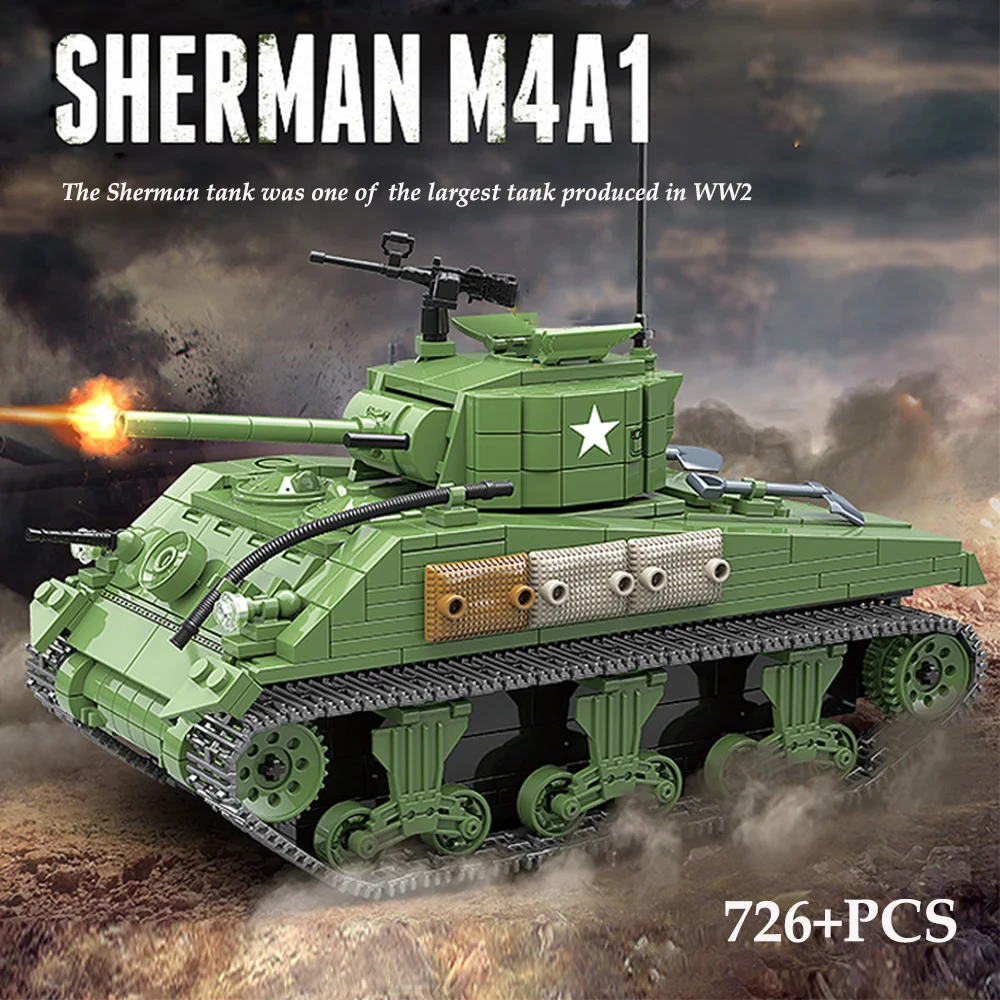 726 шт. военная модель танка Sherman M4A1 WW2 американский солдат Оружие Армия фигурки