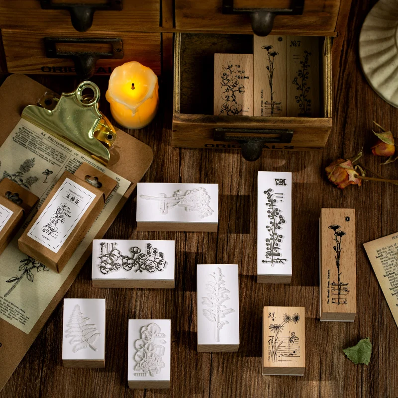Винтажные растения коллекция трав декоративные штампы DIY деревянные и резиновые