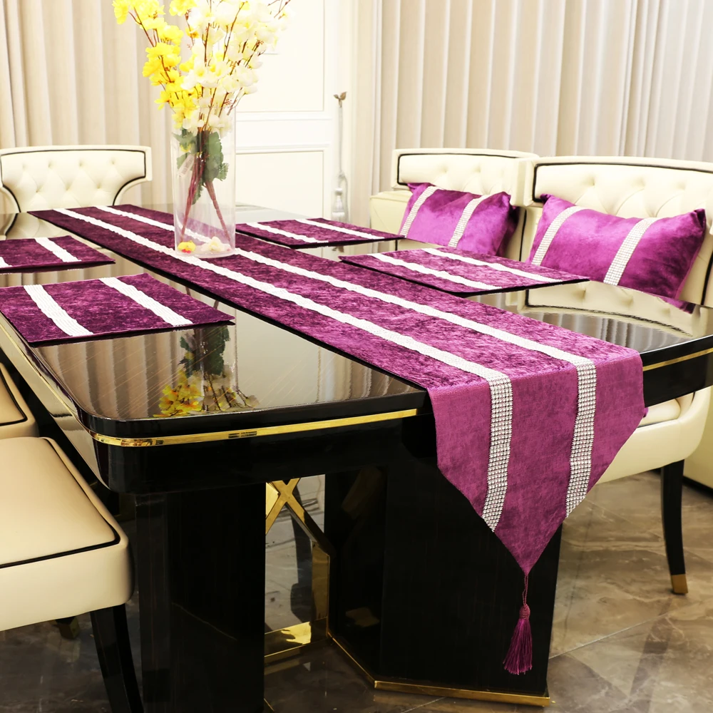 

Purple Table Runner Modern Flannel Diamond Table Marriage Runners Pillow Case Table Mat For Home Wedding Chirstmas Decorations