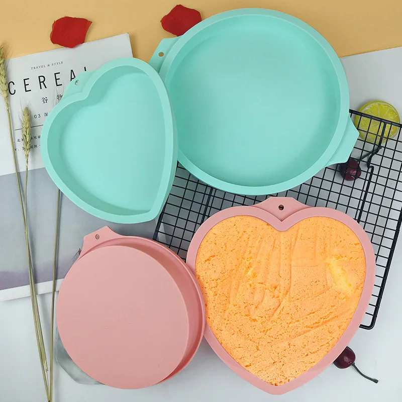 

8-Inch Heart-Shaped Rainbow Cake Pan Round Silicone Chiffon Cake Layering Mold Cake Decoration Tools Kitchen Baking Accessories