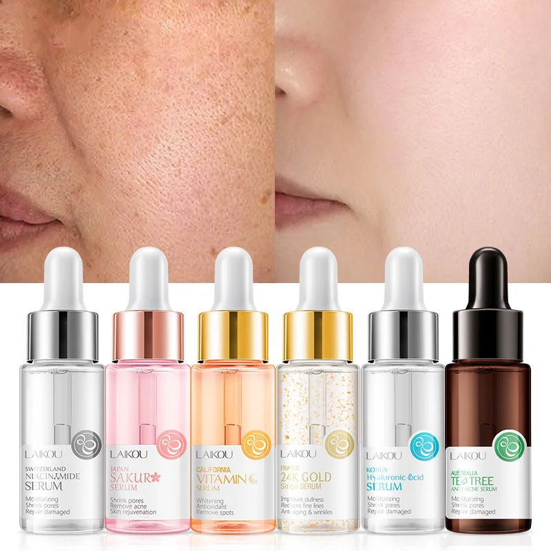 

100% 6 Colors Face Essence Hyaluronic Acid Cherry Blossom Vitamin C Nicotinamide Tea Tree Strong Hyaluronic Acid Facial Essence