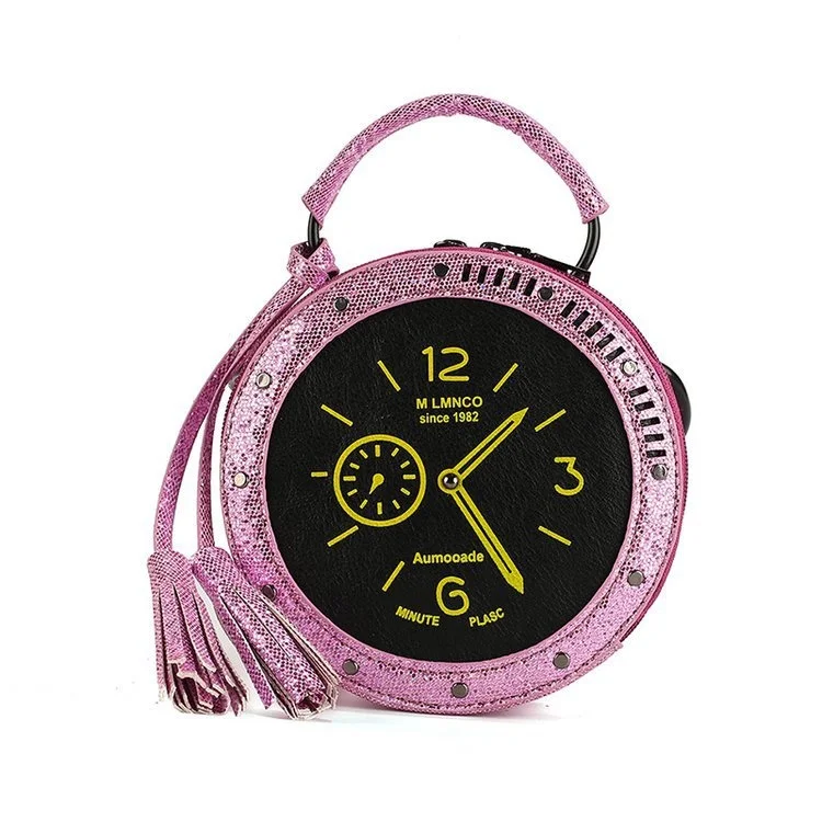 

New fashion originality funny personality interesting clock and watch Sequin reflective tassel women's trendy Pu messenger bag