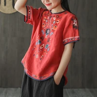 women chinese style retro blouse embroidered tops casual cotton linen shirt traditional hanfu elegant fashion oriental clothing
