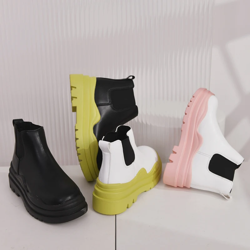 

Женские ботильоны на осень и зиму, ботинки челси с круглым носком, водонепроницаемые ботинки на платформе