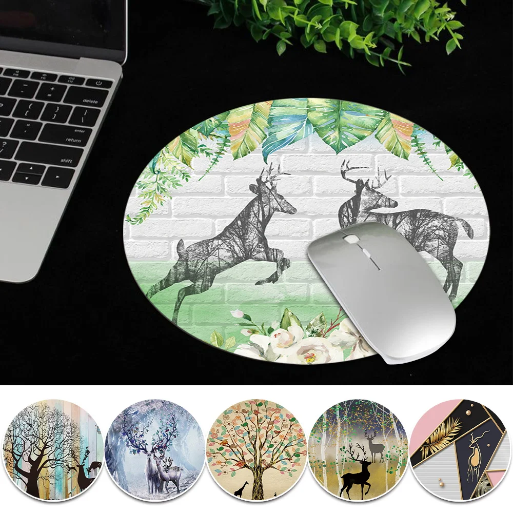 

Waterproof Anti-slip Computer Gaming Mousepad Deer Pattern Gaming Mouse Pad Rug for Laptop Gamer Desk Pad Round Shape