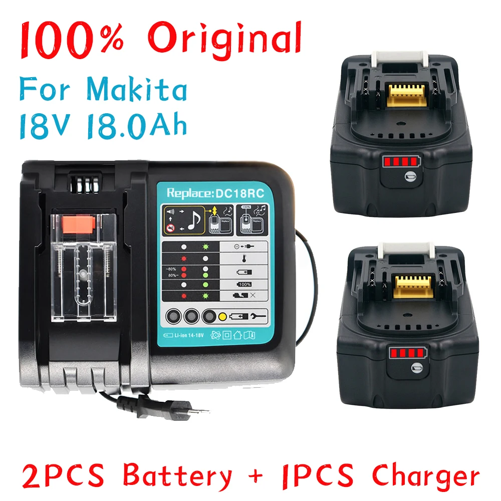 

100% Original For Makita 18V 18000mAh Rechargeable Power Tools Battery with LED Li-ion Replacement LXT BL1860B BL1860 BL1850