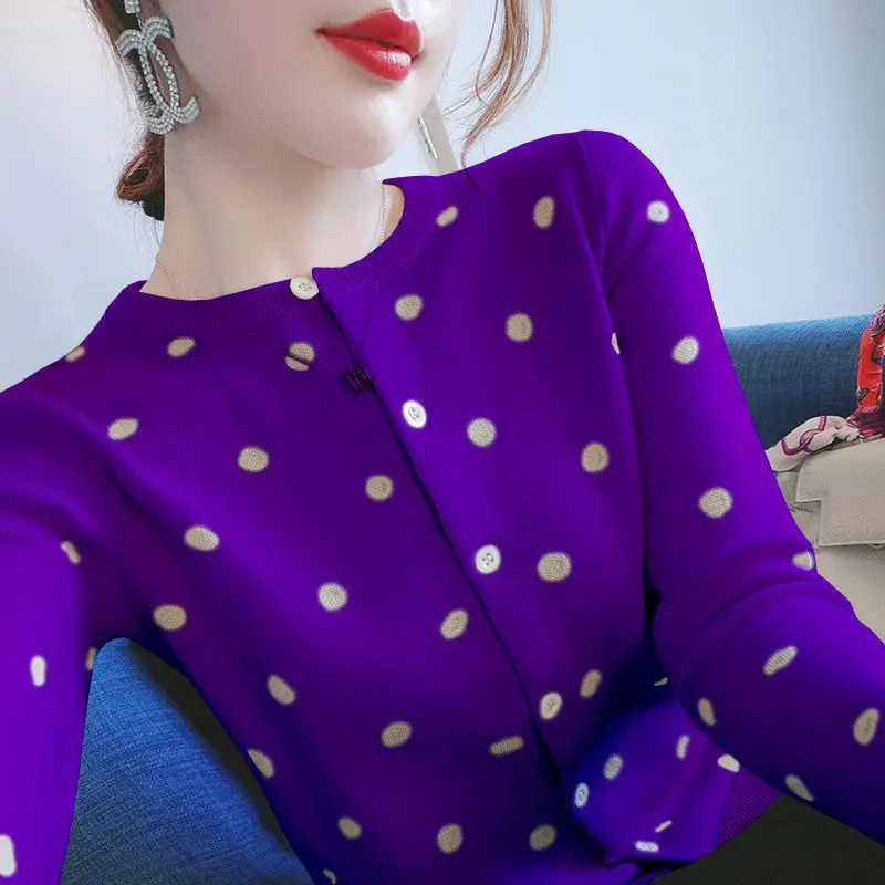 

Autumn and winter polka dot knitted cardigan women's sweater fashion loose high quality large size top warm coat