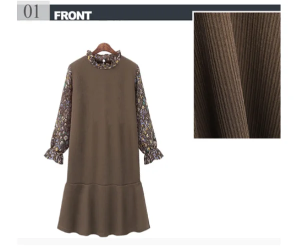 Женское осенне-зимнее шифоновое платье с длинным рукавом и принтом в европейском